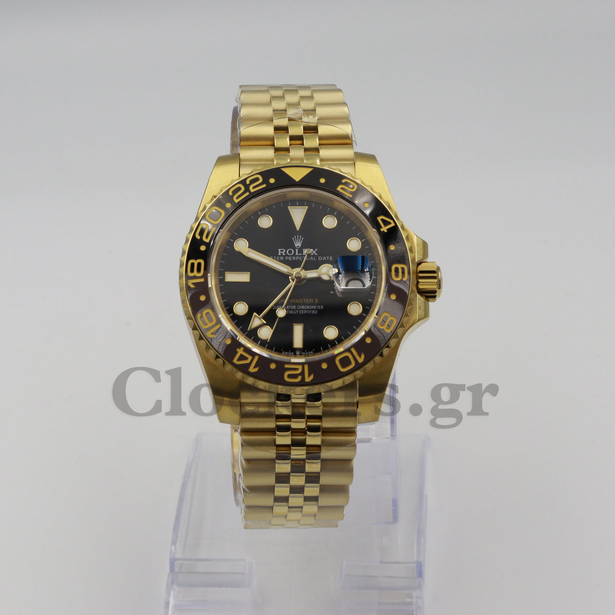 ROLEX GMT-MASTER II YELLOW GOLD BLACK DIAL CERAMIC BEZEL 40MM 1:1