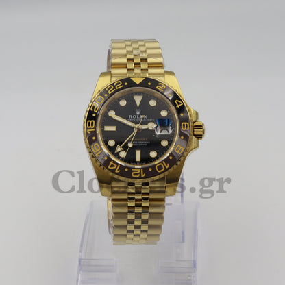 ROLEX GMT-MASTER II YELLOW GOLD BLACK DIAL CERAMIC BEZEL 40MM 1:1