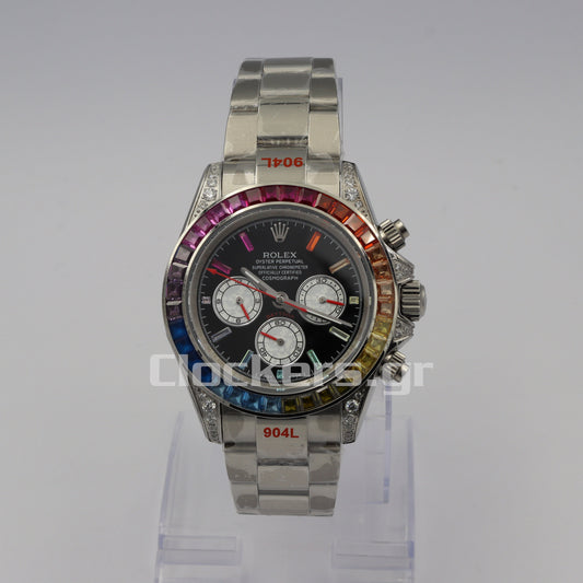 C0SMOGRAPH DAYT0NA BLACK DIAL SILVER RAINBOW 40MM