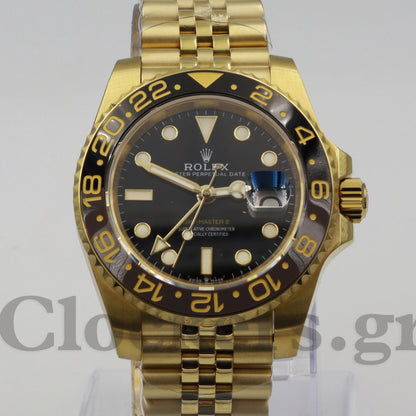ROLEX GMT-MASTER II YELLOW GOLD BLACK DIAL CERAMIC BEZEL 40MM 1:1