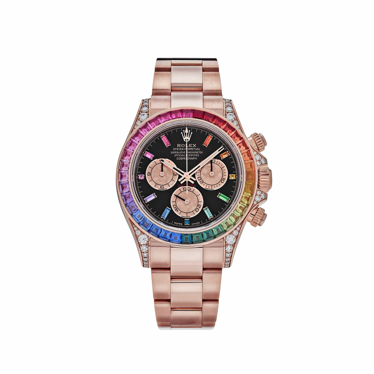 DAYT0NA COSM0GRAPH BLACK DIAL ROSE GOLD RAINBOW 40MM