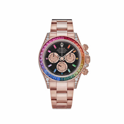 DAYT0NA COSM0GRAPH BLACK DIAL ROSE GOLD RAINBOW 40MM