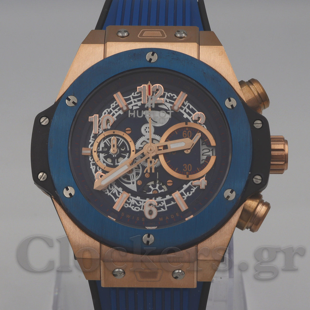Hublot Big Bang Unico  Rose Gold - Blue Skeleton Dial - Rubber Strap