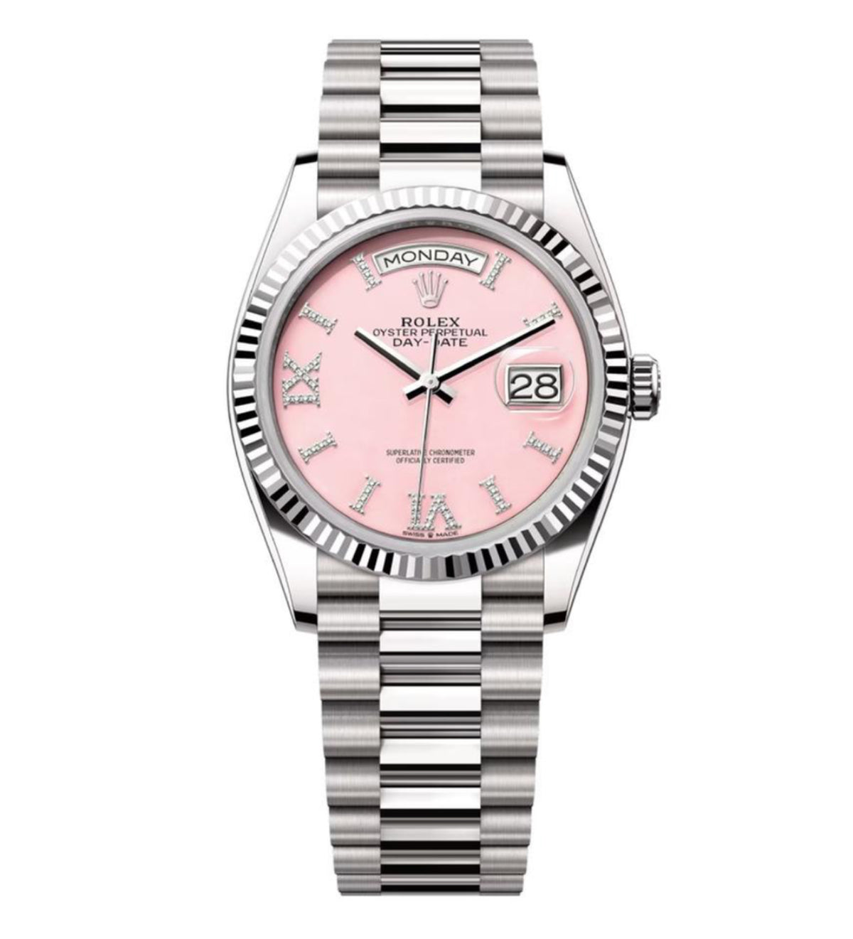 Rolex Day-Date 36 36mm Day Date 12834 White Gold with Diamond Bezel Pink Opal Dial 1:1