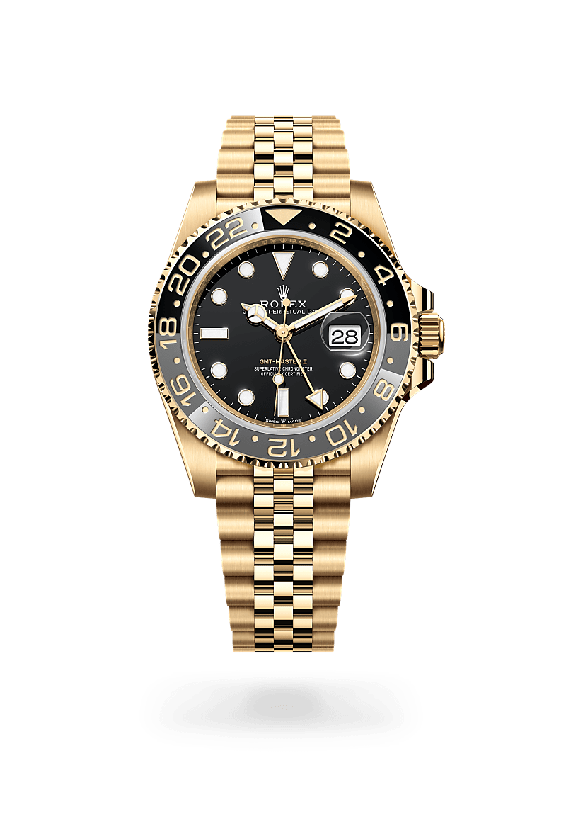 ROLEX GMT-MASTER II YELLOW GOLD BLACK DIAL CERAMIC BEZEL 40MM 1:1