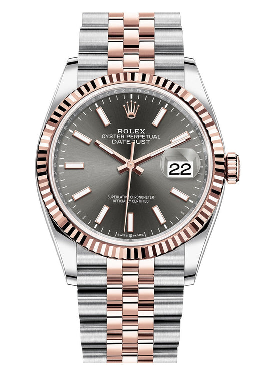 DATE JUST 36MM 2-TONE ROSE GOLD JUBILEE GREY DIAL STICKS MARKERS