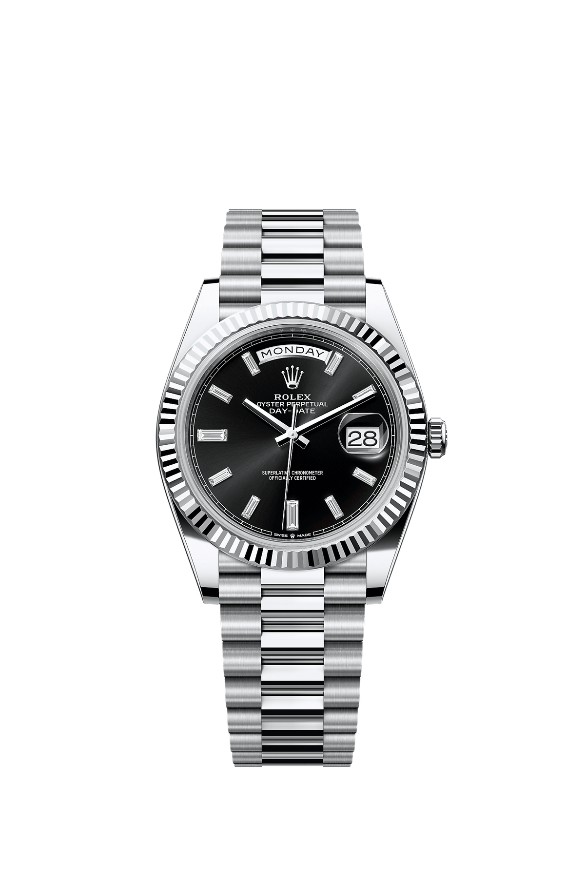 DAY-DATE BLACK DIAL STICKS MARKERS SS 40MM