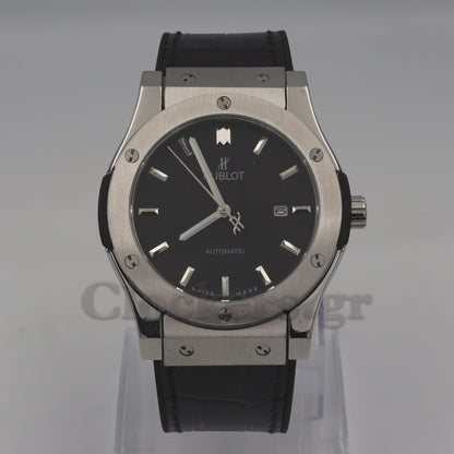 HUBLOT CLASSIC FUSION KING  WATCH - 42 MM - BLACK DIAL - SS BLACK RUBBER  STRAP