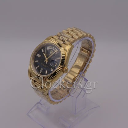 DAY-DATE BLACK DIAL DIAMOND MARKERS FLUTED BEZEL GOLD 1:1