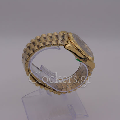 DAY-DATE BLACK DIAL DIAMOND MARKERS FLUTED BEZEL GOLD 1:1