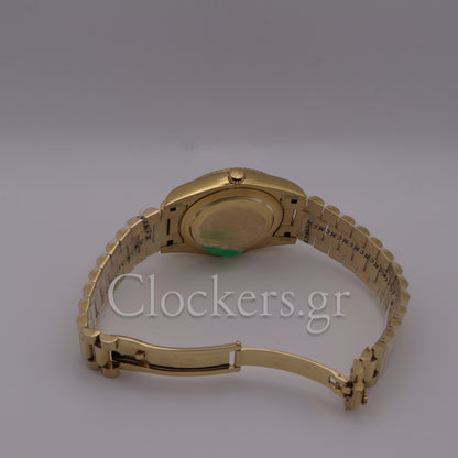 DAY-DATE BLACK DIAL DIAMOND MARKERS FLUTED BEZEL GOLD 1:1