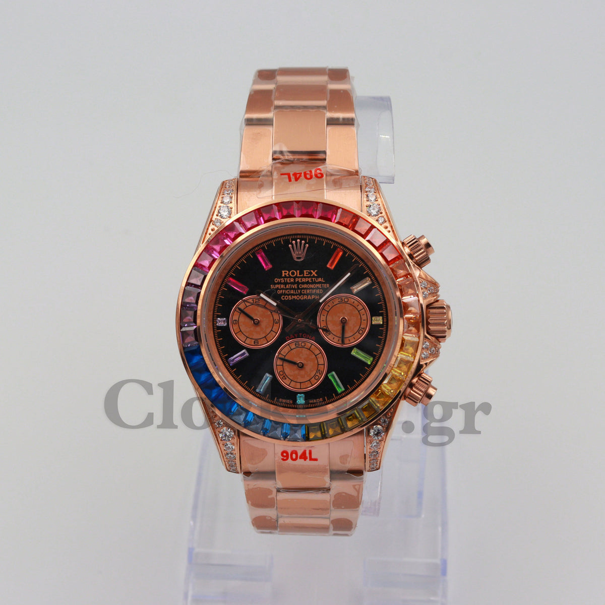 DAYT0NA COSM0GRAPH BLACK DIAL ROSE GOLD RAINBOW 40MM
