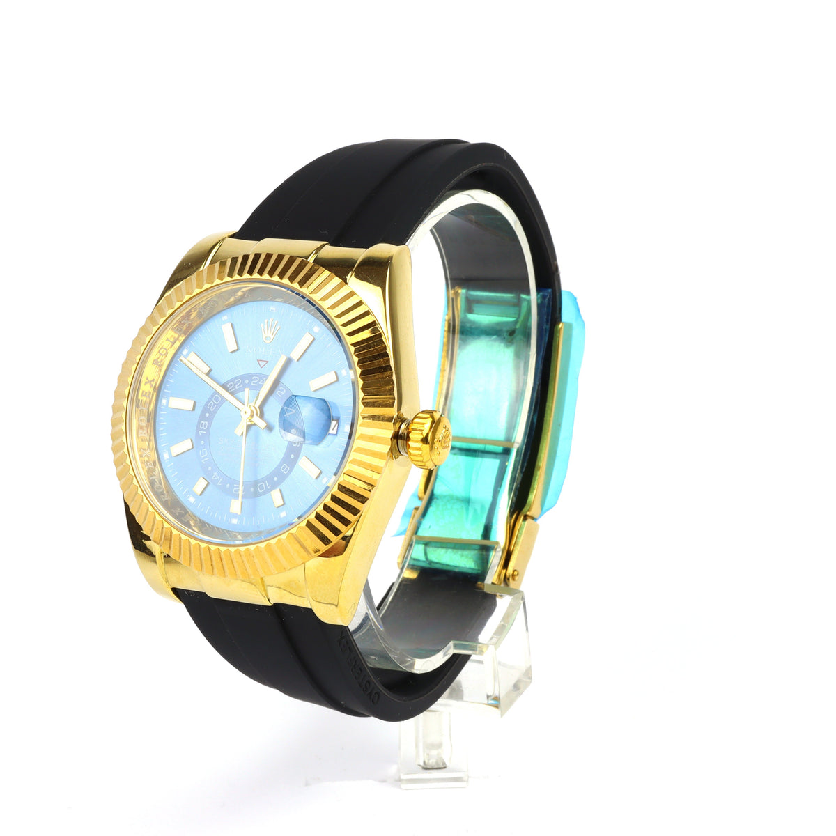 SKY-DWELLER BLUE DIAL AUTOMATIC MEN'S RUBBER WATCH QUALLITY 2A